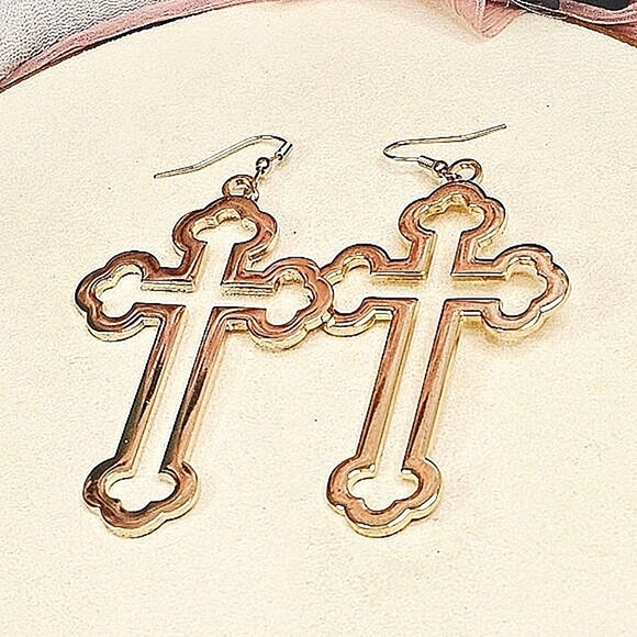 None Jewelry - 🔥$5/$25 Gold-Tone Cross Earrings Religious Statement Jewelry Lightweight